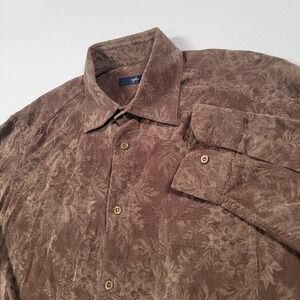 Zegna Sport Men's Corduroy Jacquard Floral Button-Up Shirt Size L Brown Cotton